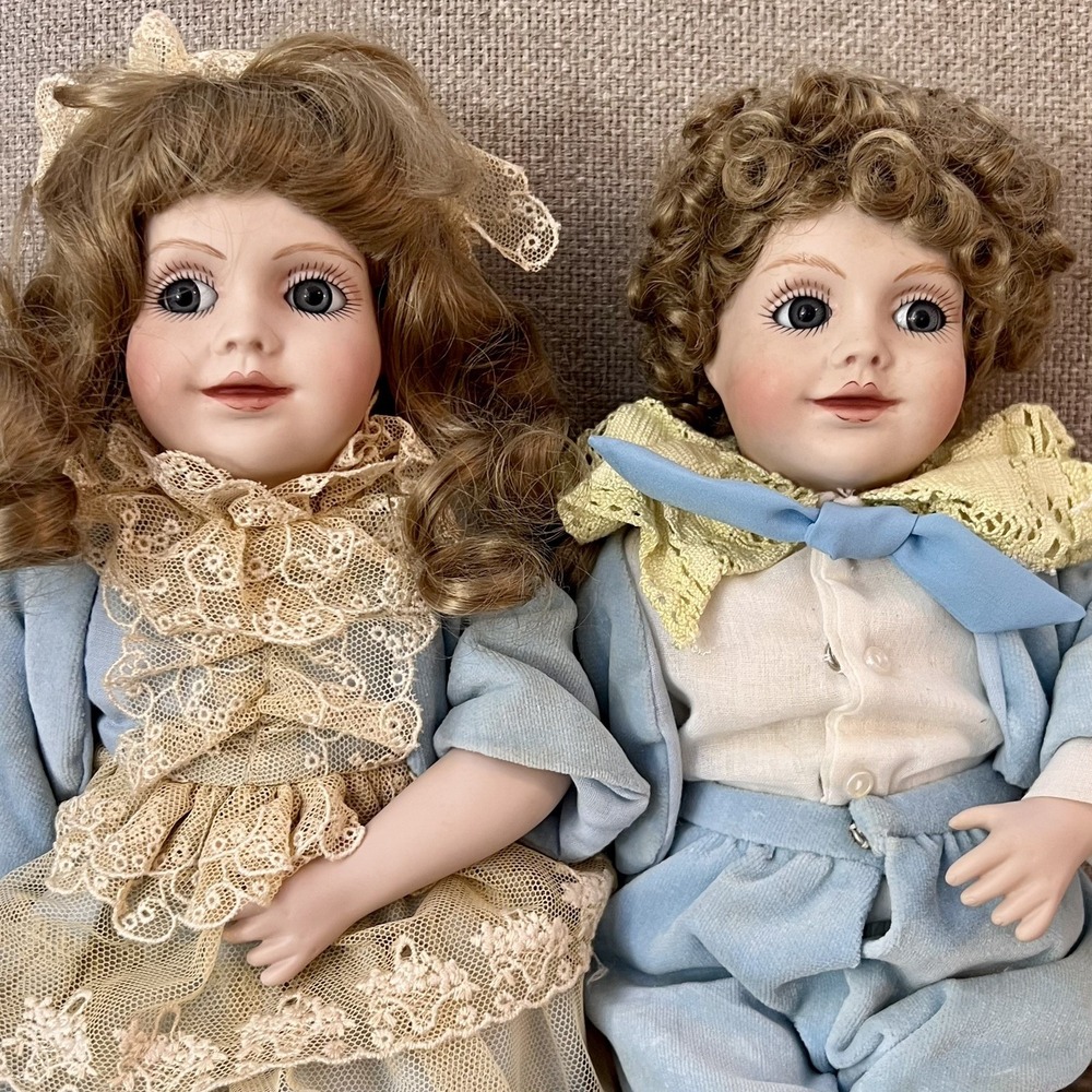 1985 Cindy McClure Forget Me Nots Dolls 16" Pair Boy & Girl Vintage Porcelain - Picture 2 of 15